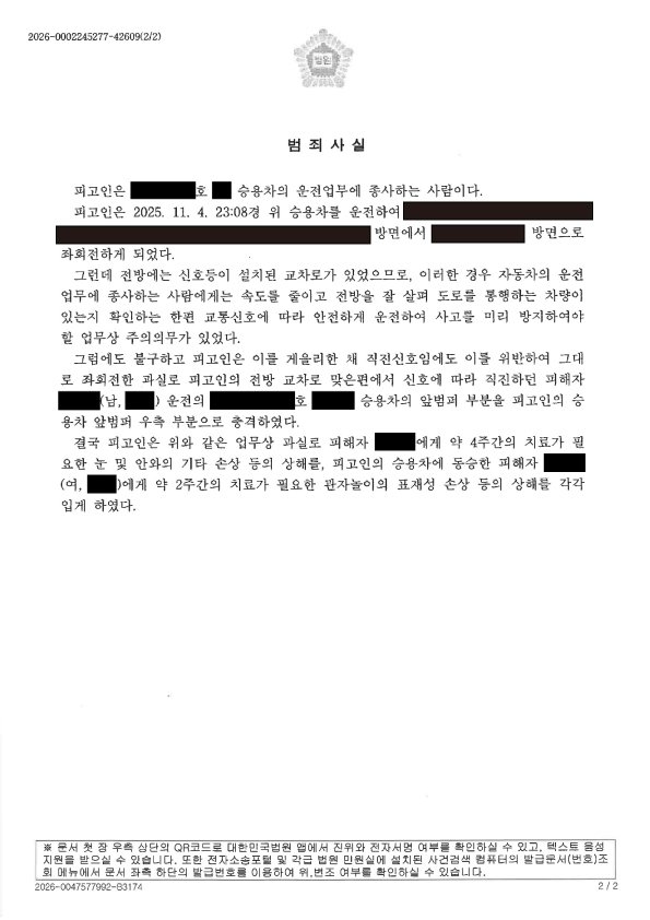 부산교통사고변호사|야간 신호 오인으로 발생한 교차로 충돌 사건, 합의·구호조치 자료를 중심으로 벌금형 선고(2026.4.22) 부산교통사고변호사 사례 - 교차로 신호 오인 치상 사건 자료 2
